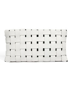 Leather Contrast Weave Clutch Bag - predominant colour: white; occasions: evening; style: clutch; length: hand carry; size: small; material: faux leather; pattern: plain; finish: plain