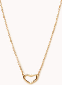 Open Heart Charm Necklace - predominant colour: gold; occasions: casual, work; style: pendant; length: long; size: small/fine; material: chain/metal; finish: metallic