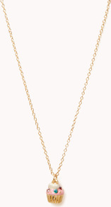 Cupcake Necklace - predominant colour: gold; occasions: casual; style: pendant; length: long; size: small/fine; material: chain/metal; finish: metallic