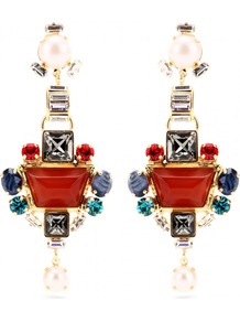 Crystal Bead Embellished Drop Earrings - secondary colour: navy; predominant colour: terracotta; occasions: evening, occasion, holiday; style: drop; length: long; size: large/oversized; material: chain/metal; fastening: pierced; finish: metallic; embellishment: jewels