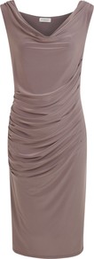 Cowl Neck Dress, Brown - style: tea dress; neckline: cowl/draped neck; pattern: plain; sleeve style: sleeveless; waist detail: twist front waist detail/nipped in at waist on one side/soft pleats/draping/ruching/gathering waist detail; bust detail: ruching/gathering/draping/layers/pintuck pleats at bust; predominant colour: taupe; occasions: evening, work, occasion; length: on the knee; fit: body skimming; fibres: viscose/rayon - stretch; hip detail: soft pleats at hip/draping at hip/flared at hip; shoulder detail: flat/draping pleats/ruching/gathering at shoulder; sleeve length: sleeveless; pattern type: fabric; texture group: jersey - stretchy/drapey