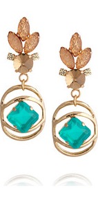 Althea Gold Plated Crystal Earrings - secondary colour: turquoise; predominant colour: gold; occasions: evening; style: drop; length: mid; size: large/oversized; material: chain/metal; fastening: pierced; finish: metallic