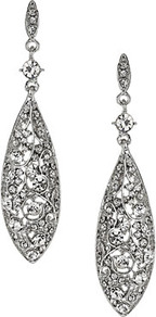 Ornate Teardrop Earrings - predominant colour: silver; occasions: evening; style: drop; length: long; size: large/oversized; material: chain/metal; fastening: pierced; finish: metallic; embellishment: crystals