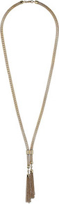 Gold Mesh Chain And Tassel Lariat Neckwear - predominant colour: gold; occasions: casual, evening, work, holiday; style: tassel; length: long; size: small; material: chain/metal; finish: metallic; embellishment: chain/metal