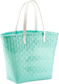 Beach Bag - secondary colour: white; predominant colour: mint green; occasions: casual, holiday; type of pattern: light; style: tote; length: handle; size: oversized; material: fabric; pattern: plain; trends: fluorescent; finish: plain