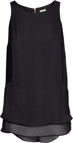 Sleeveless Satin Top - pattern: plain; sleeve style: sleeveless; predominant colour: black; occasions: casual, evening; length: standard; style: top; fibres: polyester/polyamide - 100%; fit: straight cut; neckline: crew; sleeve length: sleeveless; texture group: sheer fabrics/chiffon/organza etc.; pattern type: fabric
