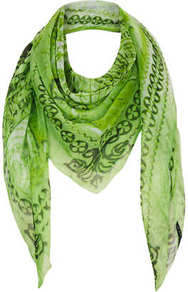 World Map Chiffon Scarf - predominant colour: lime; secondary colour: dark green; occasions: casual, evening, work, holiday; type of pattern: standard; style: square; size: large; trends: modern geometrics; material: tulle/sheer; pattern: patterned/print