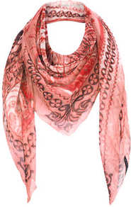World Map Chiffon Scarf - secondary colour: burgundy; predominant colour: coral; occasions: casual, evening, work, holiday; type of pattern: standard; style: square; size: large; trends: modern geometrics; material: tulle/sheer; pattern: patterned/print