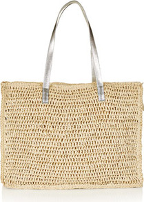 Large Paper Straw Shopper - predominant colour: camel; secondary colour: silver; occasions: casual, holiday; type of pattern: light; style: tote; length: handle; size: standard; material: macrame/raffia/straw; pattern: plain; trends: metallics; finish: plain