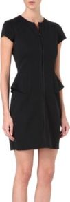 Tenna Scuba Dress - style: shift; length: mid thigh; fit: tailored/fitted; pattern: plain; waist detail: peplum waist detail; bust detail: buttons at bust (in middle at breastbone)/zip detail at bust; predominant colour: black; occasions: evening, work, occasion; fibres: polyester/polyamide - 100%; neckline: crew; sleeve length: short sleeve; sleeve style: standard; pattern type: fabric; texture group: other - stretchy