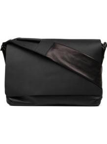 Foldover Flap Shoulder Bag - predominant colour: black; occasions: casual, work; type of pattern: standard; style: shoulder; length: across body/long; size: standard; material: leather; pattern: plain; finish: plain
