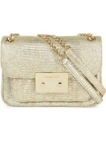 Sloan Python Print Shoulder Bag - predominant colour: champagne; occasions: casual, evening, occasion; style: shoulder; length: shoulder (tucks under arm); size: small; material: leather; pattern: plain; trends: metallics; finish: metallic; embellishment: chain/metal