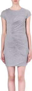 Meela Dress - style: t-shirt; length: mid thigh; sleeve style: capped; pattern: plain; bust detail: ruching/gathering/draping/layers/pintuck pleats at bust; predominant colour: light grey; occasions: casual, holiday; fit: body skimming; neckline: crew; hip detail: ruching/gathering at hip; sleeve length: short sleeve; pattern type: fabric; texture group: jersey - stretchy/drapey; fibres: viscose/rayon - mix
