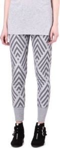 Zig Zag Print Jogging Bottoms - style: tracksuit pants; waist detail: belted waist/tie at waist/drawstring; waist: mid/regular rise; secondary colour: charcoal; predominant colour: light grey; occasions: casual; length: ankle length; fibres: polyester/polyamide - mix; fit: skinny/tight leg; pattern type: fabric; pattern size: standard; pattern: patterned/print; texture group: jersey - stretchy/drapey