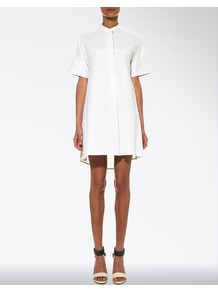 Poplin Stretch Erin Dress - style: shirt; length: mid thigh; pattern: plain; predominant colour: white; occasions: evening; fit: soft a-line; neckline: collarstand; fibres: cotton - stretch; back detail: longer hem at back than at front; sleeve length: short sleeve; sleeve style: standard; texture group: sheer fabrics/chiffon/organza etc.; pattern type: fabric