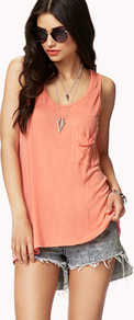 Draped Back High Low Tank - sleeve style: standard vest straps/shoulder straps; pattern: plain; back detail: cowl/draping/scoop at back; length: below the bottom; style: vest top; bust detail: pocket detail at bust; waist detail: twist front waist detail/nipped in at waist on one side/soft pleats/draping/ruching/gathering waist detail; predominant colour: coral; occasions: casual, holiday; neckline: scoop; fibres: viscose/rayon - 100%; fit: body skimming; hip detail: dip hem; sleeve length: sleeveless; pattern type: fabric; texture group: jersey - stretchy/drapey