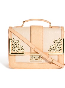 Bag With Metal Flower Fitting And Tophandle - secondary colour: blush; predominant colour: nude; occasions: casual; type of pattern: standard; style: messenger; length: across body/long; size: small; material: faux leather; finish: plain; pattern: colourblock; embellishment: chain/metal