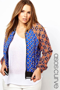 Curve Mixed Print Bomber - collar: standard biker; fit: slim fit; style: bomber; occasions: casual; length: standard; fibres: polyester/polyamide - 100%; predominant colour: multicoloured; sleeve length: long sleeve; sleeve style: standard; trends: sporty redux; collar break: high/illusion of break when open; pattern type: fabric; pattern size: standard; pattern: patterned/print; texture group: woven light midweight