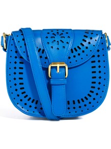 Festival Across Body Bag With Cutout Detail - predominant colour: diva blue; occasions: casual, holiday; style: saddle; length: across body/long; size: small; material: faux leather; pattern: plain; finish: plain
