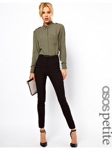 Petite High Waist Belted Trousers In Skinny Fit - pattern: plain; waist: high rise; waist detail: belted waist/tie at waist/drawstring; predominant colour: black; occasions: casual, evening, work, occasion; length: ankle length; fibres: viscose/rayon - stretch; fit: skinny/tight leg; pattern type: fabric; texture group: woven light midweight; style: standard