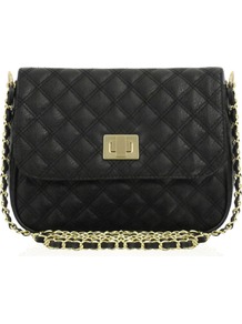 Quilted Lock Across Body Bag - secondary colour: gold; predominant colour: black; occasions: casual, evening, occasion; type of pattern: standard; style: messenger; length: across body/long; size: small; material: faux leather; embellishment: quilted; pattern: plain; finish: plain