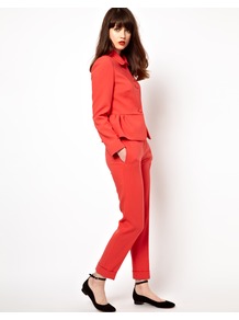 Turn Up Trousers In Double Cloth - pattern: plain; waist: mid/regular rise; predominant colour: bright orange; occasions: casual, evening, work, occasion; length: ankle length; fibres: polyester/polyamide - stretch; jeans & bottoms detail: turn ups; fit: slim leg; pattern type: fabric; texture group: woven light midweight; style: standard