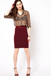 Ribbed Mini Skirt - pattern: plain; style: pencil; fit: tight; waist: high rise; predominant colour: burgundy; occasions: casual, evening; length: just above the knee; fibres: viscose/rayon - stretch; texture group: jersey - clingy; pattern type: fabric