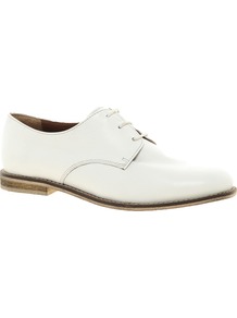 Mischief Leather Flat Shoes - predominant colour: white; occasions: casual, work; material: leather; heel height: flat; toe: round toe; style: brogues; finish: plain; pattern: plain