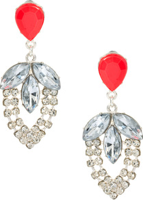 Pretty Pop Earring - secondary colour: coral; predominant colour: silver; occasions: evening, occasion; style: drop; length: mid; size: large/oversized; material: chain/metal; fastening: pierced; finish: metallic; embellishment: crystals