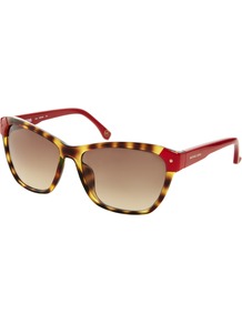 Zoey Sunglasses - secondary colour: true red; predominant colour: chocolate brown; occasions: casual, holiday; style: d frame; size: large; material: plastic/rubber; pattern: animal print; finish: plain