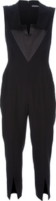 Sleeveless Jumpsuit - fit: tailored/fitted; pattern: plain; sleeve style: sleeveless; predominant colour: black; occasions: evening, occasion; length: ankle length; fibres: silk - 100%; sleeve length: sleeveless; texture group: structured shiny - satin/tafetta/silk etc.; style: jumpsuit; neckline: low square neck; pattern type: fabric; pattern size: standard