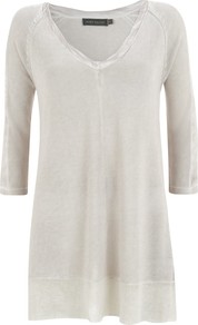 Overdye Knit, Stone - neckline: low v-neck; pattern: plain; length: below the bottom; predominant colour: stone; occasions: casual; style: top; fibres: viscose/rayon - 100%; fit: loose; sleeve length: 3/4 length; sleeve style: standard; texture group: knits/crochet; pattern type: knitted - fine stitch