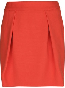 Pleated Skirt, Bright Orange - length: mid thigh; pattern: plain; style: pleated; waist: high rise; predominant colour: coral; occasions: casual, evening, work, occasion; fibres: polyester/polyamide - stretch; hip detail: structured pleats at hip; fit: straight cut; pattern type: fabric; texture group: woven light midweight