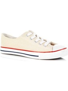 Cream Lace Up Trainers - secondary colour: white; predominant colour: ivory; occasions: casual, holiday; material: fabric; heel height: flat; toe: round toe; style: trainers; finish: plain; pattern: plain; embellishment: toe cap