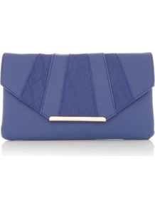 Blue Croc Panel Envelope Clutch - predominant colour: indigo; occasions: evening, occasion; type of pattern: light; style: clutch; length: hand carry; size: small; material: faux leather; pattern: animal print; finish: plain