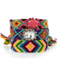 Multicoloured Woven Gem Friendship Bracelets - occasions: casual, evening, work, holiday; predominant colour: multicoloured; style: friendship bracelet; size: standard; material: fabric; trends: modern geometrics; finish: plain; embellishment: beading; secondary colour: clear
