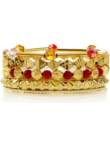 Gold Dice And Bead Bracelet Stack - secondary colour: true red; predominant colour: gold; occasions: casual, evening, work, holiday; style: bangle; size: standard; material: chain/metal; trends: metallics; finish: plain; embellishment: beading