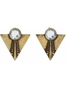 Gold Triangle Gemstone Stud Earrings - predominant colour: gold; occasions: evening, work, occasion, holiday; style: stud; length: short; size: small; material: chain/metal; fastening: pierced; trends: metallics; finish: plain; embellishment: crystals; secondary colour: clear