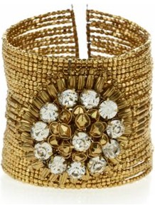 Gold Flower Diamante Bead Cuff - secondary colour: silver; predominant colour: gold; occasions: evening, work, occasion, holiday; style: cuff; size: large/oversized; material: chain/metal; trends: metallics; finish: metallic; embellishment: beading
