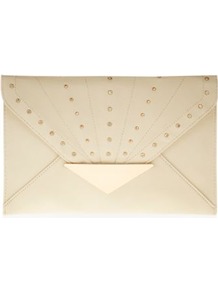 Cream Stud Tab Envelope Clutch - predominant colour: ivory; occasions: evening, occasion, holiday; type of pattern: standard; style: clutch; length: hand carry; size: small; material: faux leather; embellishment: studs; pattern: plain; finish: plain