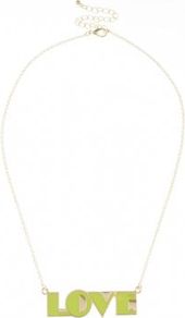 Neon Green Love Pendant Necklace - predominant colour: lime; secondary colour: gold; occasions: casual; style: pendant; length: mid; size: small; material: chain/metal; finish: metallic