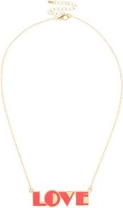 Neon Pink Love Pendant Necklace - predominant colour: coral; secondary colour: gold; occasions: casual; style: pendant; length: mid; size: small/fine; material: chain/metal; finish: metallic