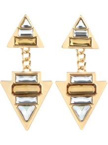 Limited Gold Deco Gemstone Drop Earrings - secondary colour: silver; predominant colour: gold; occasions: evening, occasion; style: drop; length: long; size: standard; material: chain/metal; fastening: pierced; trends: metallics; finish: metallic; embellishment: jewels