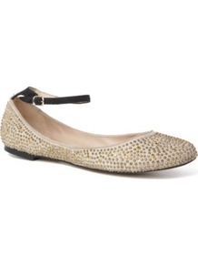 Kongo Ballerina Pumps - predominant colour: stone; secondary colour: black; occasions: casual, evening, occasion, holiday; material: satin; heel height: flat; embellishment: crystals; ankle detail: ankle strap; toe: round toe; style: ballerinas / pumps; finish: plain; pattern: plain