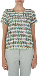Multicolour Tweed T Shirt - neckline: round neck; sleeve style: capped; style: t-shirt; pattern: herringbone/tweed; back detail: contrast pattern/fabric at back; occasions: casual, work; length: standard; fibres: nylon - mix; fit: loose; predominant colour: multicoloured; sleeve length: short sleeve; pattern type: fabric; pattern size: standard; texture group: tweed - light/midweight