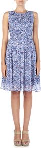 Raindrop Print Pleat Dress - neckline: round neck; sleeve style: sleeveless; waist detail: fitted waist; secondary colour: white; predominant colour: pale blue; occasions: casual, holiday; length: just above the knee; fit: fitted at waist & bust; style: fit & flare; fibres: silk - 100%; hip detail: soft pleats at hip/draping at hip/flared at hip; sleeve length: sleeveless; texture group: sheer fabrics/chiffon/organza etc.; pattern type: fabric; pattern size: standard; pattern: patterned/print