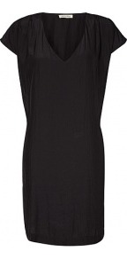 Zachary Gathered Back Dress - style: t-shirt; length: mid thigh; neckline: low v-neck; sleeve style: capped; fit: loose; pattern: plain; predominant colour: black; occasions: casual, evening; fibres: polyester/polyamide - 100%; sleeve length: short sleeve; texture group: silky - light; pattern type: fabric