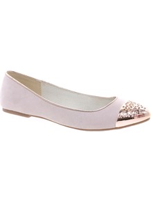 Abdula Toecap Flat Shoes - predominant colour: blush; secondary colour: gold; occasions: casual; material: fabric; heel height: flat; toe: pointed toe; style: ballerinas / pumps; finish: plain; pattern: plain; embellishment: toe cap
