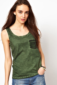 Acid Wash Vest - sleeve style: standard vest straps/shoulder straps; pattern: plain; style: vest top; predominant colour: dark green; occasions: casual; length: standard; neckline: scoop; fibres: cotton - 100%; fit: body skimming; sleeve length: sleeveless; pattern type: fabric; texture group: jersey - stretchy/drapey