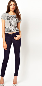 Jegging In Dark Denim - pattern: plain; style: jeggings; pocket detail: traditional 5 pocket; waist: mid/regular rise; predominant colour: navy; occasions: casual, evening; length: ankle length; fibres: cotton - stretch; jeans detail: dark wash; texture group: denim; pattern type: fabric